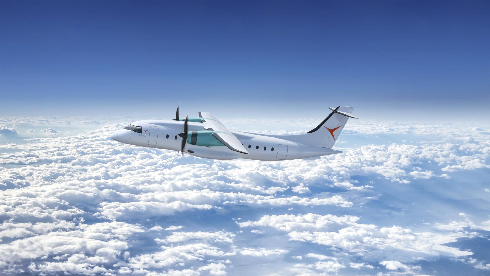 Computergrafik des Regionalflugzeugs D328eco von Deutsche Aircraft im Flug